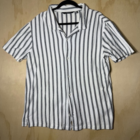 Kenneth Cole Other - Kenneth Cole New York Men’s Striped Cotton Camp Shirt White Navy Size L Casual